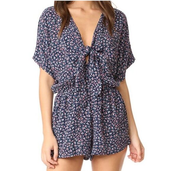 Rails Minka Navy Blue & Pink Short Sleeve V-neck Front Key-hole & Tie Romper M - Picture 15 of 16